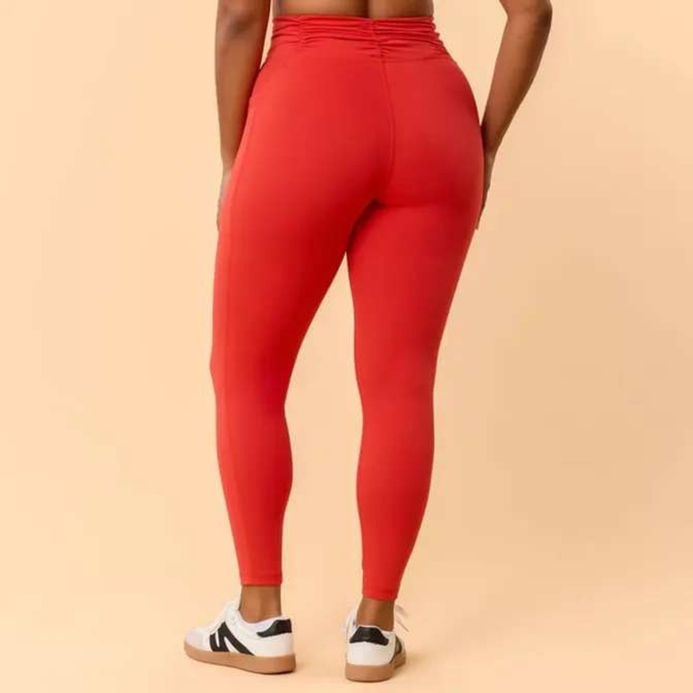 Blogilates Rouched Waist Leggings Red High Waisted Pockets Squat Proof NWT 2X - Picture 3 of 4